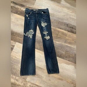 Machine Jeans Distressed Destroyed Holes Skinny Bling Juniors Size 11
